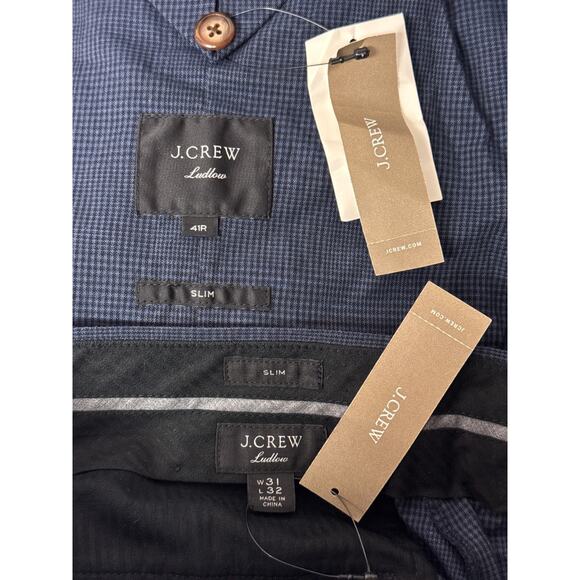 New J Crew Ludlow Slim Suit 41 R Mens Blue Check Portuguese Cotton Linen - Picture 12 of 15